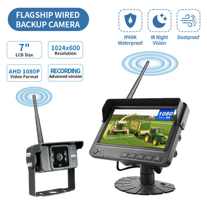 AgriEyes Flagship Wired Backup Camera（include 1 Camera） – 4 Inputs, Night Vision, IP69K, Audio, Split-Screen & More