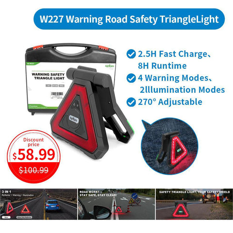 AgriEyes W227 Warning Road Safety Triangle Light, Rechargeable LED Emergency Warning Triangle for Trucks